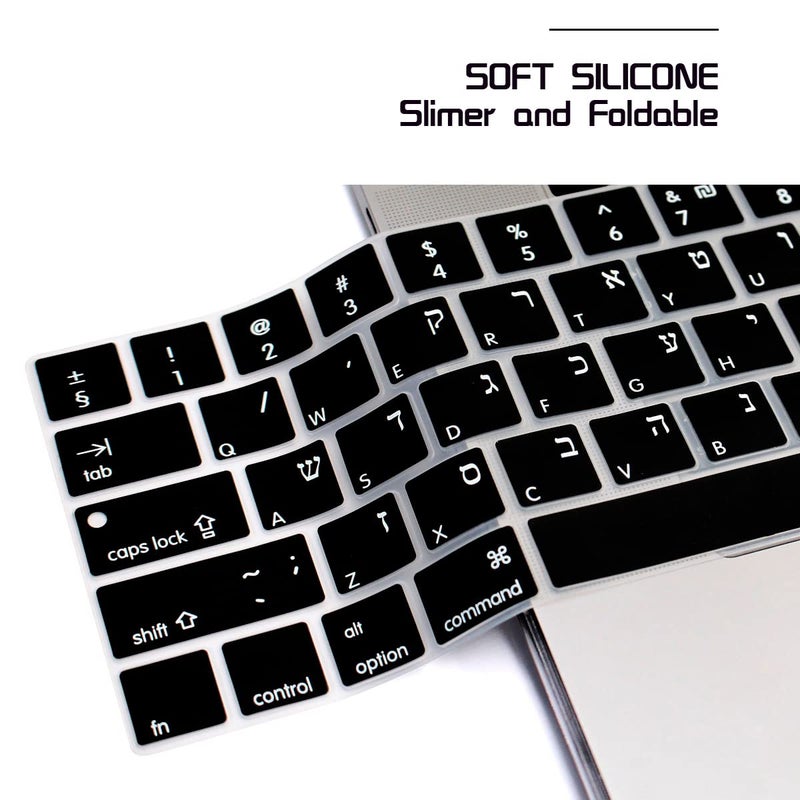 HRH Hebrew Language Silicone Keyboard Cover Skin for MacBook Pro with Touch Bar 13 Inch and 15 Inch (A1989/A1706/A2159,A1990/A1707) 2019 2018 2016 2017 Release with Touch ID,Both European/USA Layout - Image 4